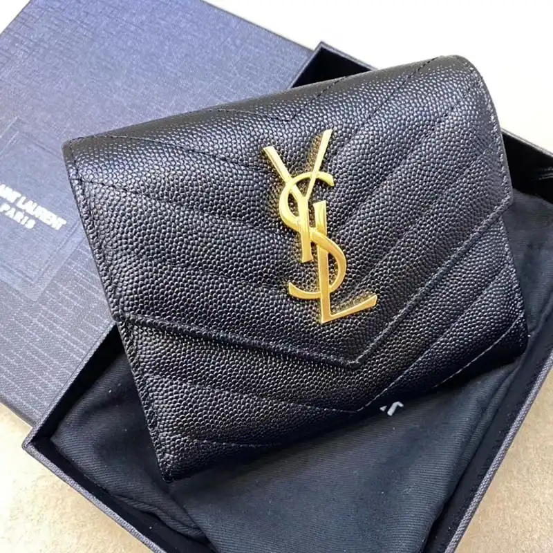 Saint Laurent Monogram Trifold Card Case In Grained Matelasse Leather Black Gold