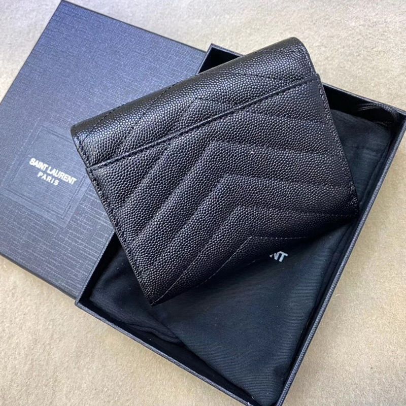 Saint Laurent Monogram Trifold Card Case In Grained Matelasse Leather Black Gold