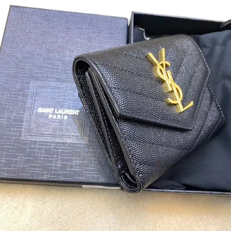 Cheap Saint Laurent Monogram Trifold Card Case In Grained Matelasse Leather Black Gold