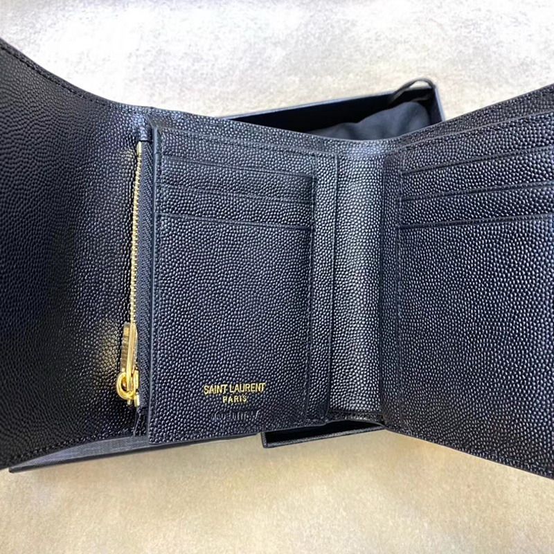 Saint Laurent Monogram Trifold Card Case In Grained Matelasse Leather Black Gold