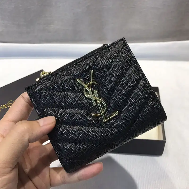 Saint Laurent Monogram Zipped Bifold Card Case In Grained Matelasse Leather Black Gold