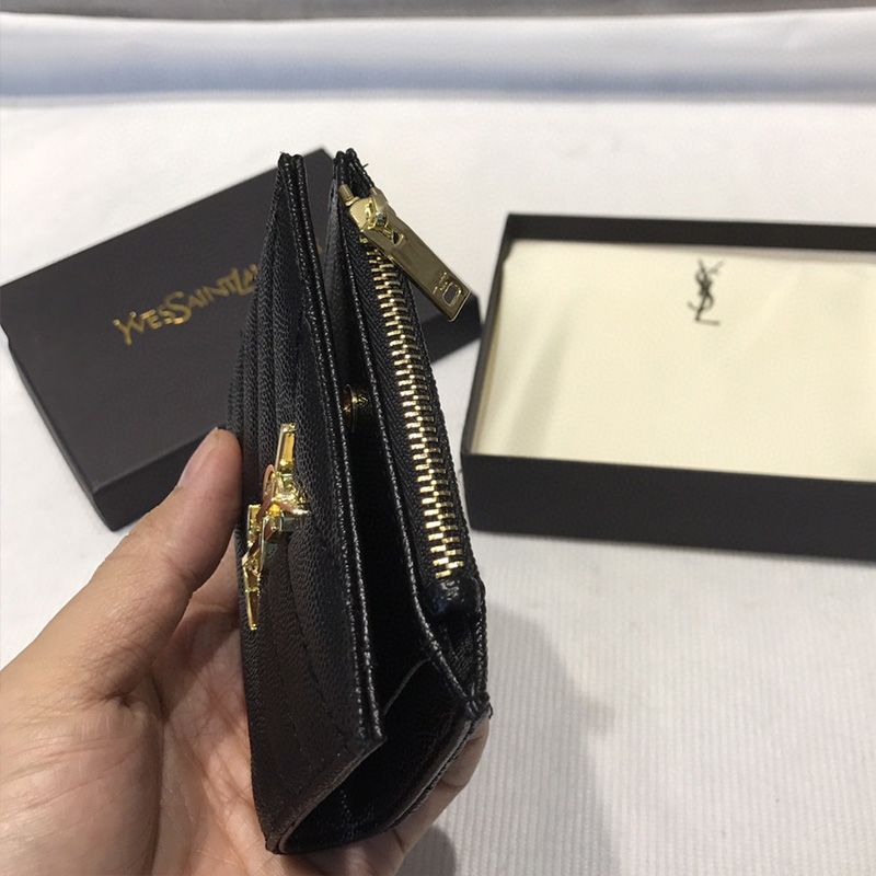 Saint Laurent Monogram Zipped Bifold Card Case In Grained Matelasse Leather Black Gold