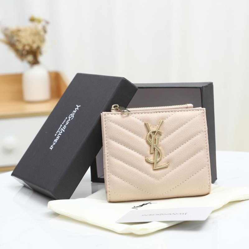 Saint Laurent Monogram Zipped Bifold Card Case In Grained Matelasse Leather Pink Gold