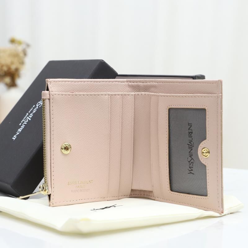 Saint Laurent Monogram Zipped Bifold Card Case In Grained Matelasse Leather Pink Gold