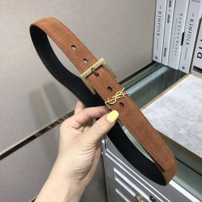 CHEAP Saint Laurent Monogram Belt With Square Buckle In Suede Brown Gold