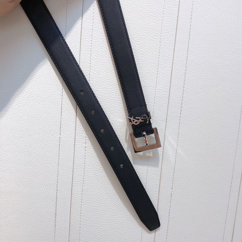 Saint Laurent Monogram Belt With Square Buckle In Smooth Leather Black Gold