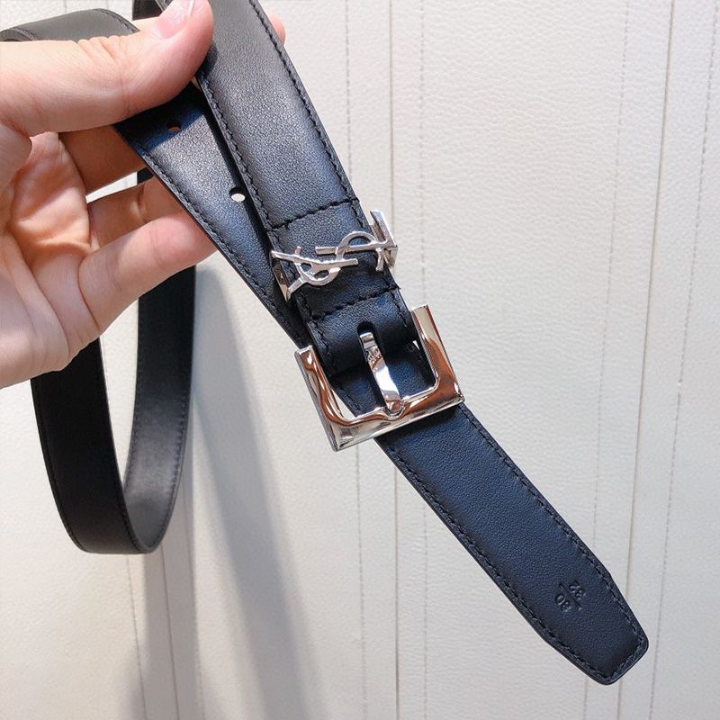 Saint Laurent Monogram Belt With Square Buckle In Smooth Leather Black Gold