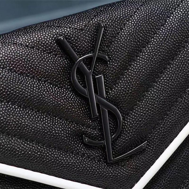 Saint Laurent Large Monogram Chain Wallet In Grained Matelasse Leather Black White