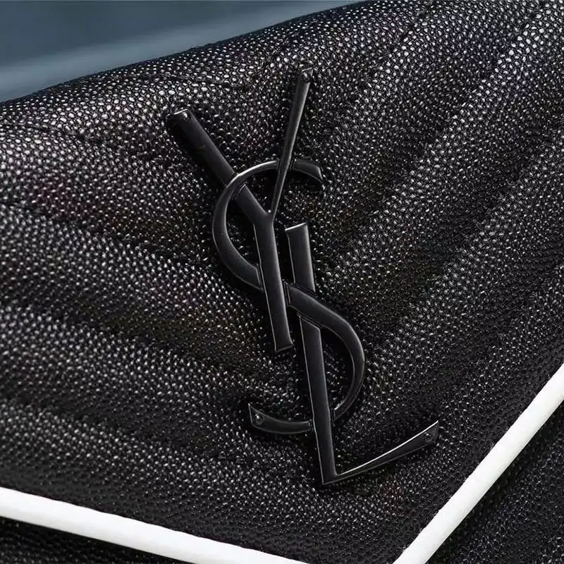 Cheap Saint Laurent Large Monogram Chain Wallet In Grained Matelasse Leather Black White