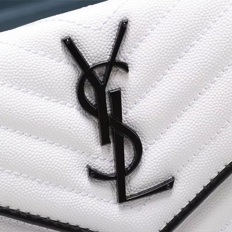 Saint Laurent Large Monogram Chain Wallet In Grained Matelasse Leather White Black