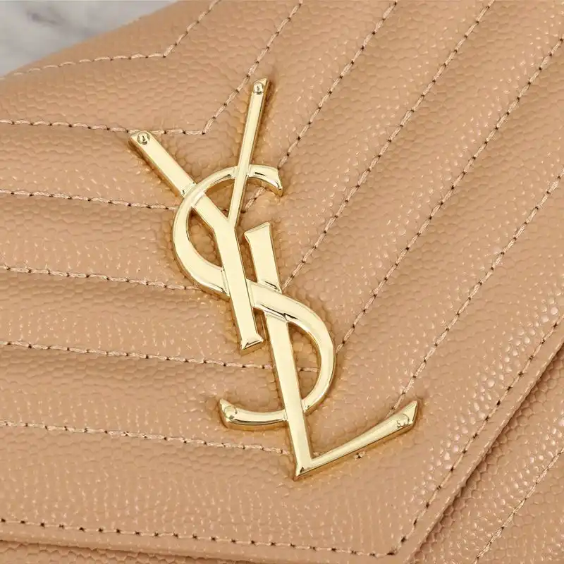 Cheap Saint Laurent Large Monogram Chain Wallet In Grained Matelasse Leather Apricot Gold