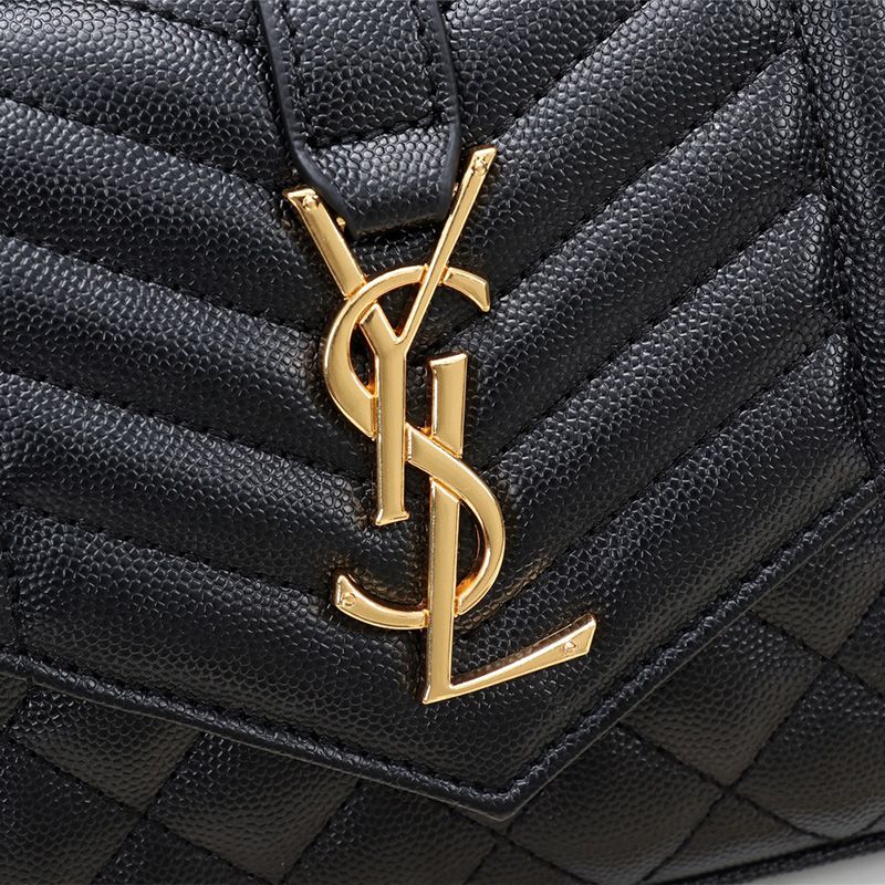 Saint Laurent Large Monogram Chain Wallet In Mixed Grained Matelasse Leather Black Gold