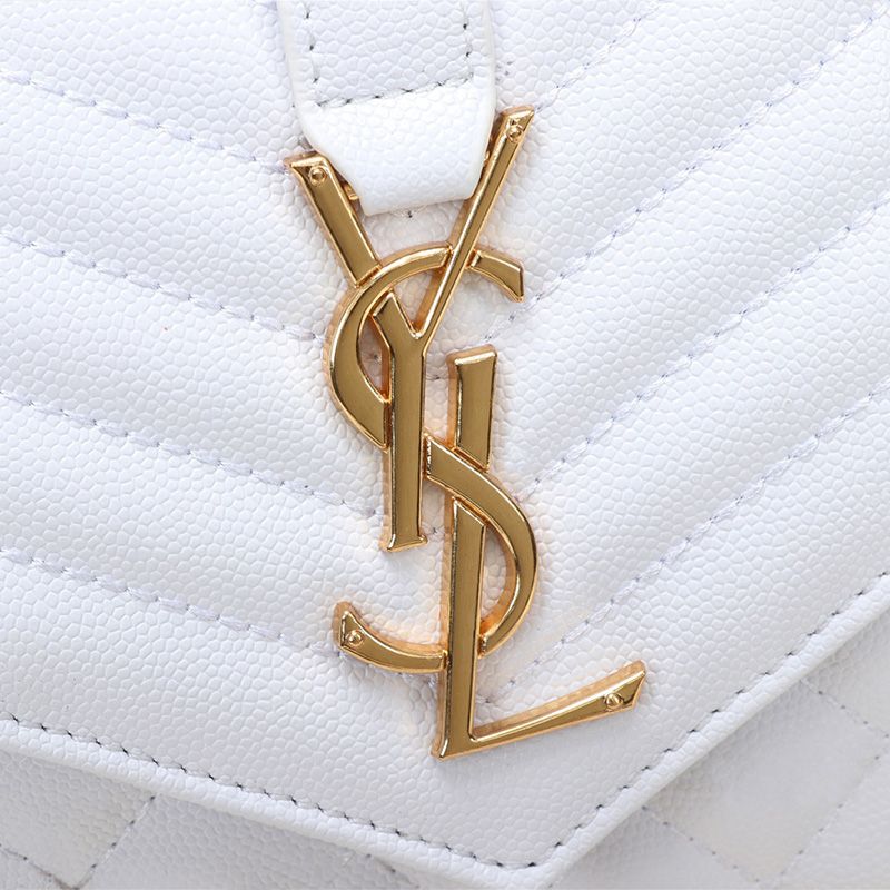 Saint Laurent Large Monogram Chain Wallet In Mixed Grained Matelasse Leather White Gold