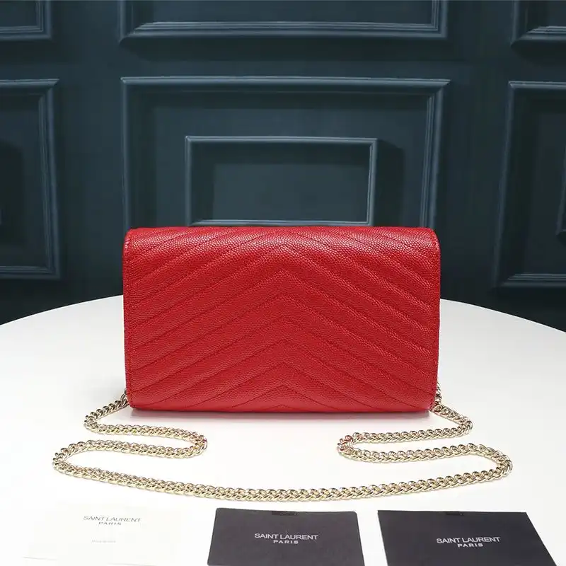 Cheap Saint Laurent Large Monogram Chain Wallet In Textured Matelasse Leather Red Gold