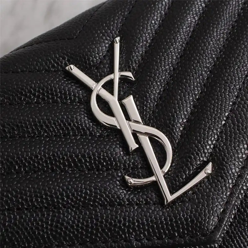 Cheap Saint Laurent Large Monogram Chain Wallet In Grained Matelasse Leather Black Silver