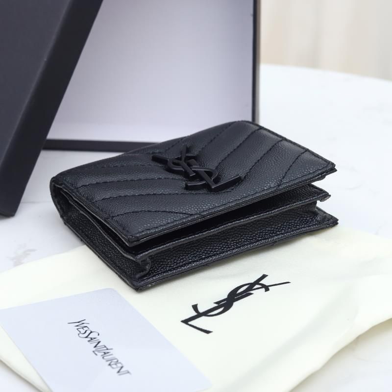 Saint Laurent Monogram Flap Card Case In Grained Matelasse Leather Black