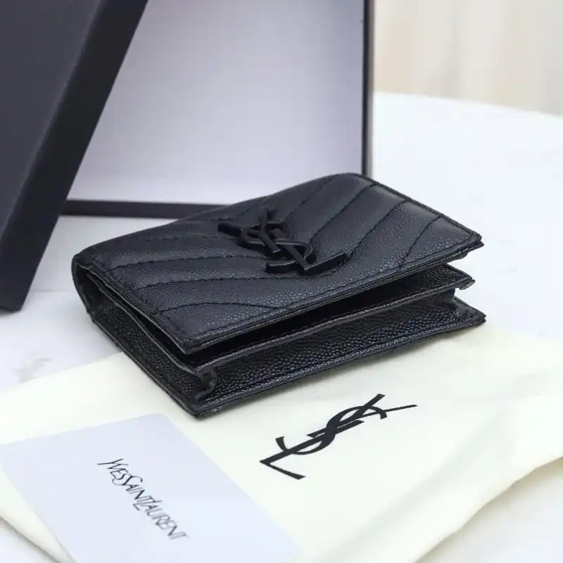 Cheap Saint Laurent Monogram Flap Card Case In Grained Matelasse Leather Black