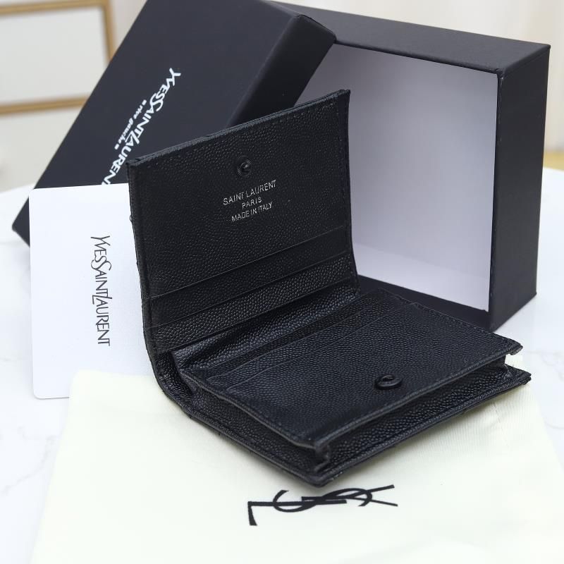 Saint Laurent Monogram Flap Card Case In Grained Matelasse Leather Black