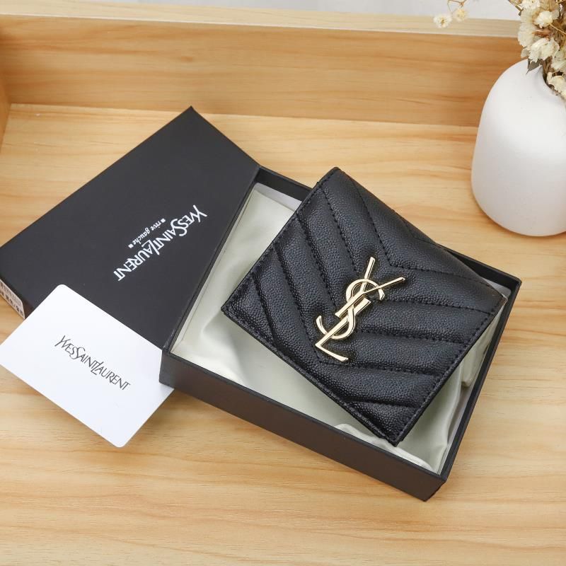 Saint Laurent Monogram Flap Card Case In Grained Matelasse Leather Black Gold