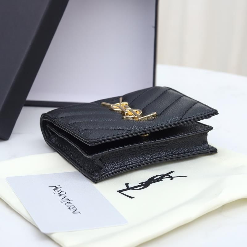 Saint Laurent Monogram Flap Card Case In Grained Matelasse Leather Black Gold