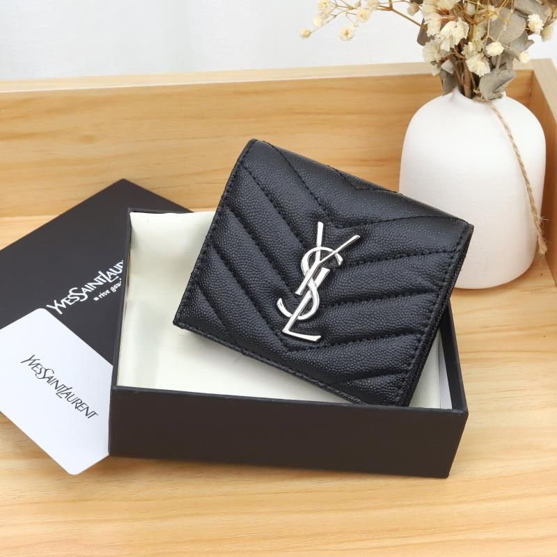 Saint Laurent Monogram Flap Card Case In Grained Matelasse Leather Black Silver