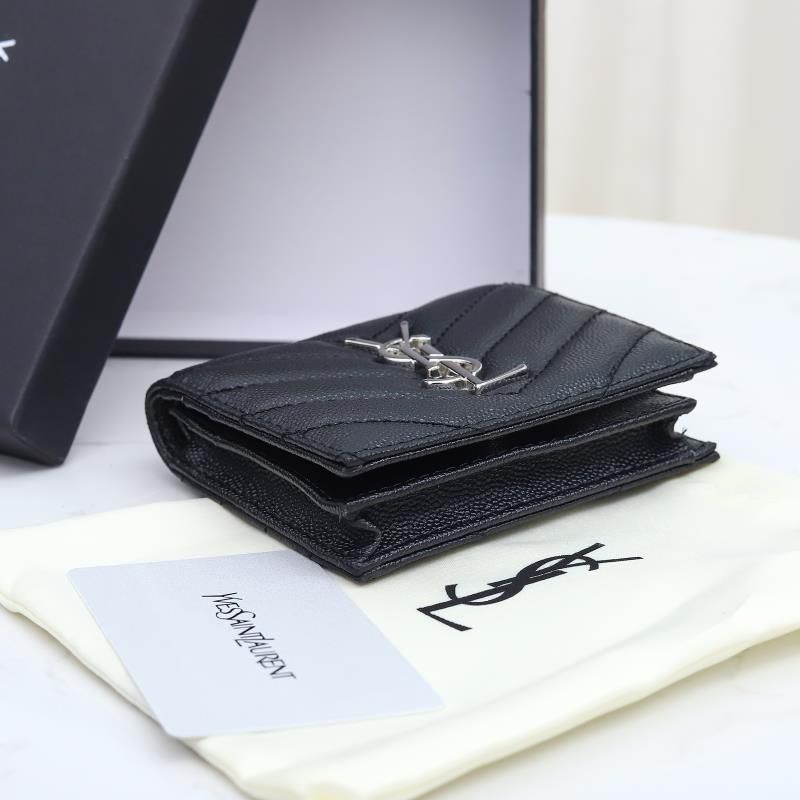 Saint Laurent Monogram Flap Card Case In Grained Matelasse Leather Black Silver