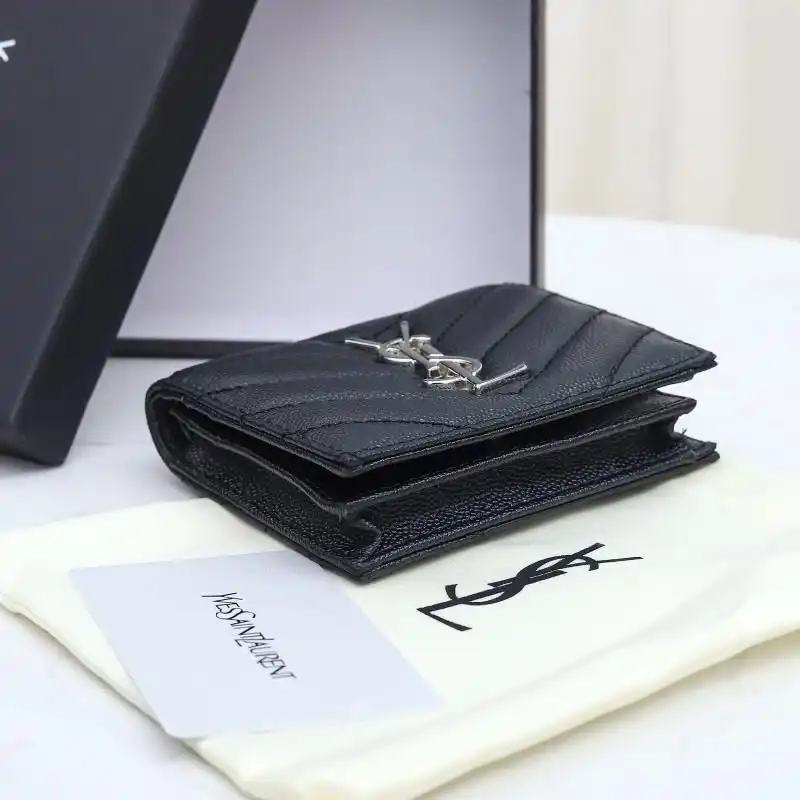 Cheap Saint Laurent Monogram Flap Card Case In Grained Matelasse Leather Black Silver