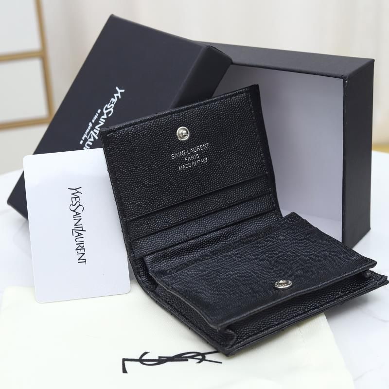 Saint Laurent Monogram Flap Card Case In Grained Matelasse Leather Black Silver