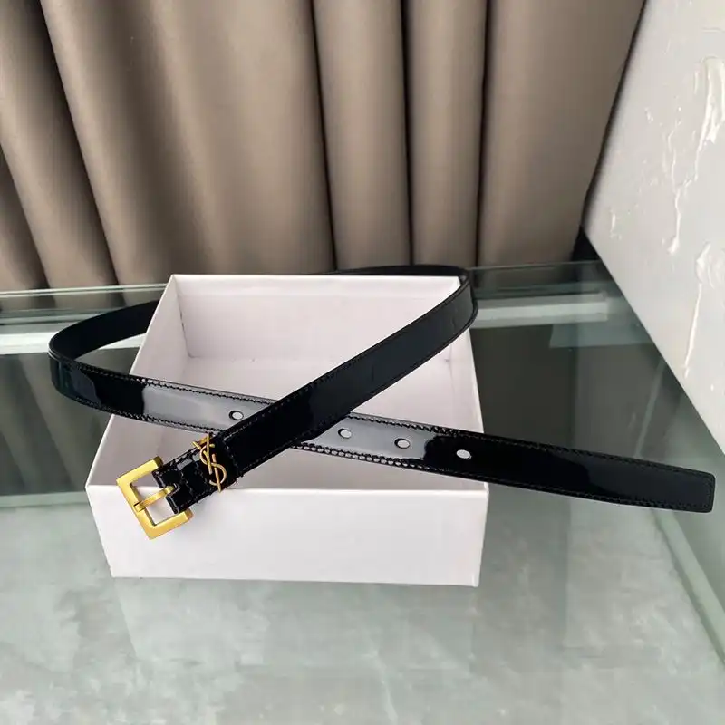 CHEAP Saint Laurent Monogram Narrow Belt With Square Buckle In Patent Leather Black Gold