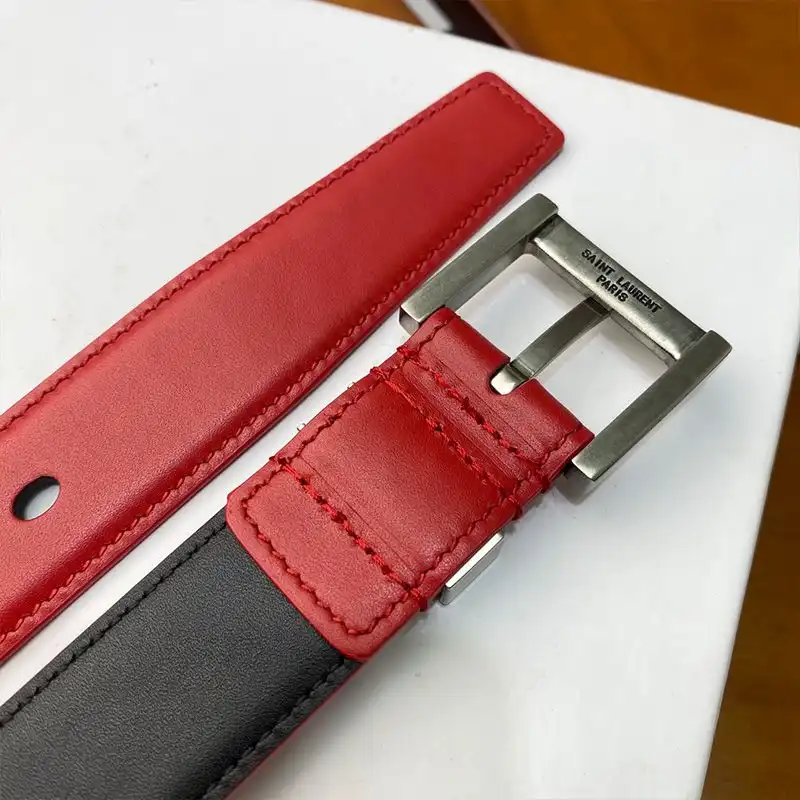 CHEAP Saint Laurent Monogram Narrow Belt With Square Buckle In Nappa Leather Red Silver