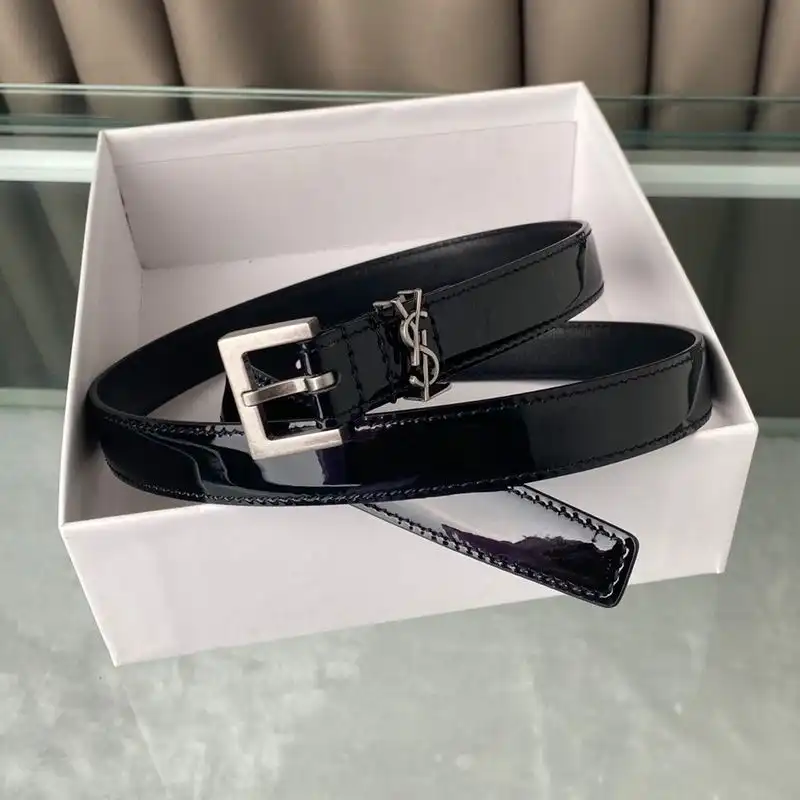 CHEAP Saint Laurent Monogram Narrow Belt With Square Buckle In Patent Leather Black Silver