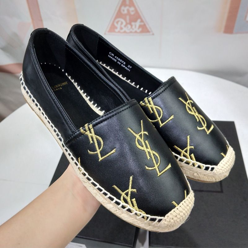 Saint Laurent Monograms Espadrilles Women Smooth Leather Black