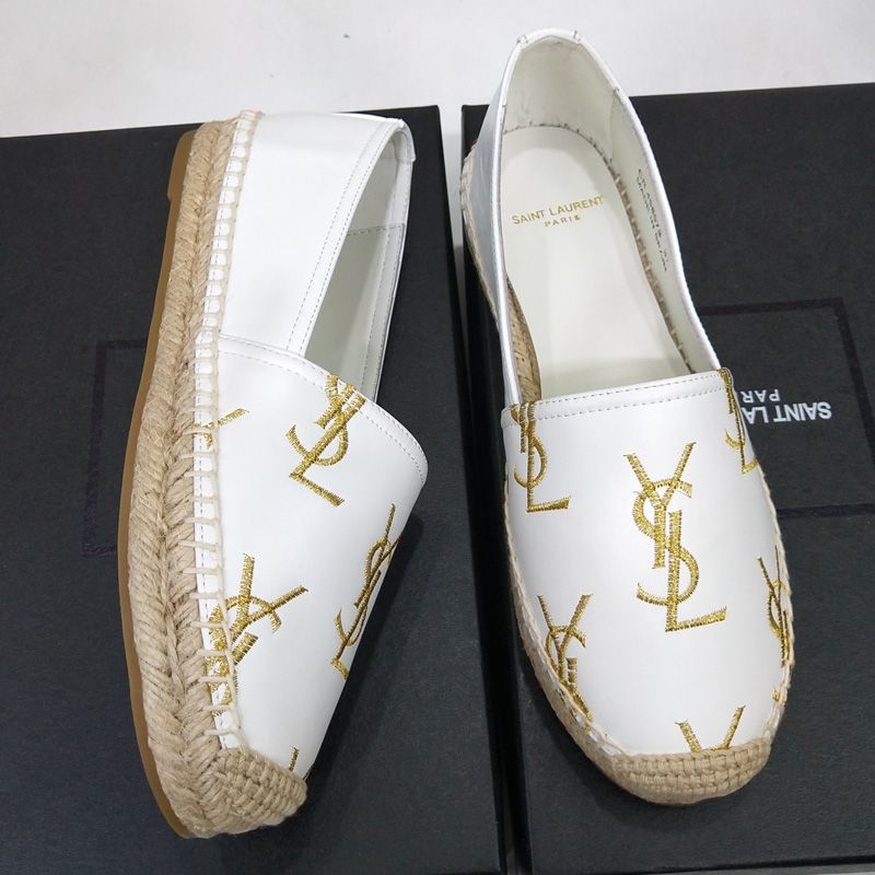 Saint Laurent Monograms Espadrilles Women Smooth Leather White