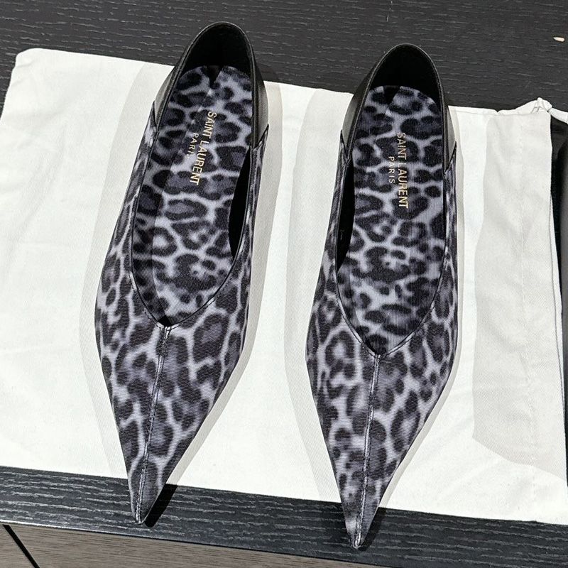 Saint Laurent Nour Flats Women Leopard Grosgrain Black