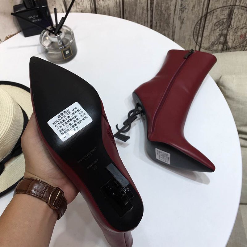 Saint Laurent Opyum Ankle Boots Women Smooth Leather Red