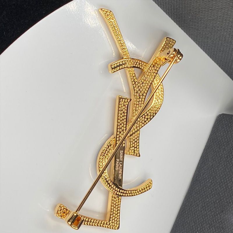 Saint Laurent Opyum Brooch In Bamboo Metal and Enamel Gold