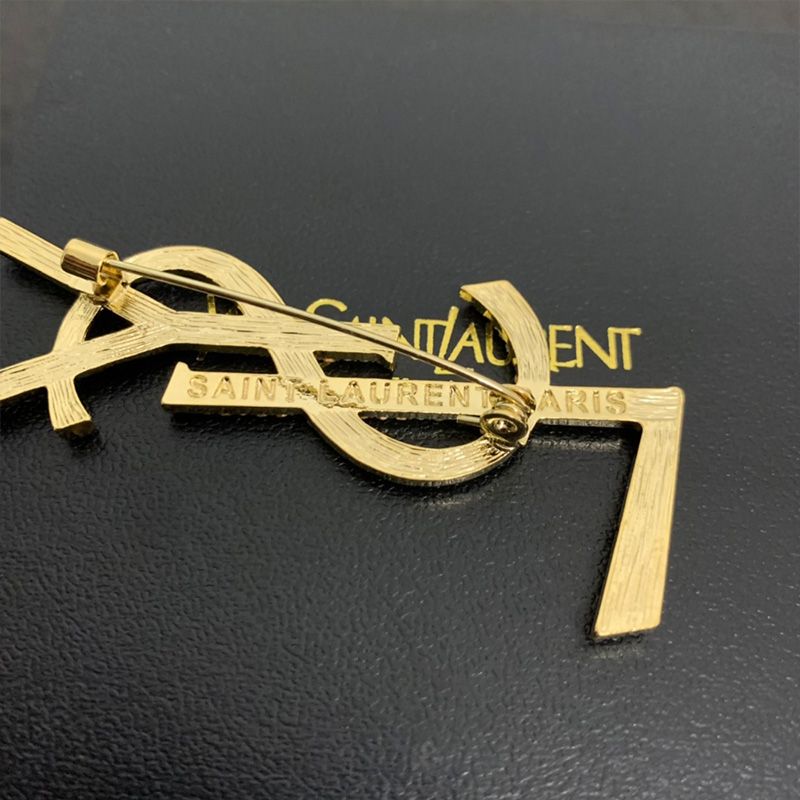 Saint Laurent Opyum Brooch In Metal, Enamel and Crystals Gold Black