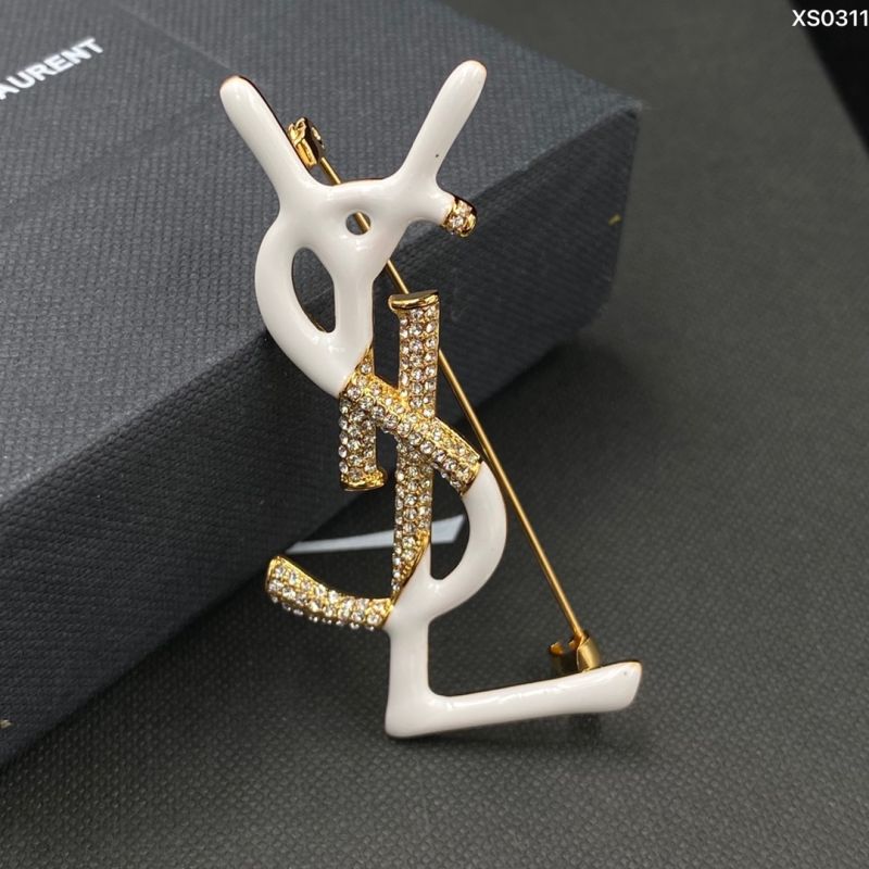 Saint Laurent Opyum Brooch In Metal, Enamel and Crystals Gold White