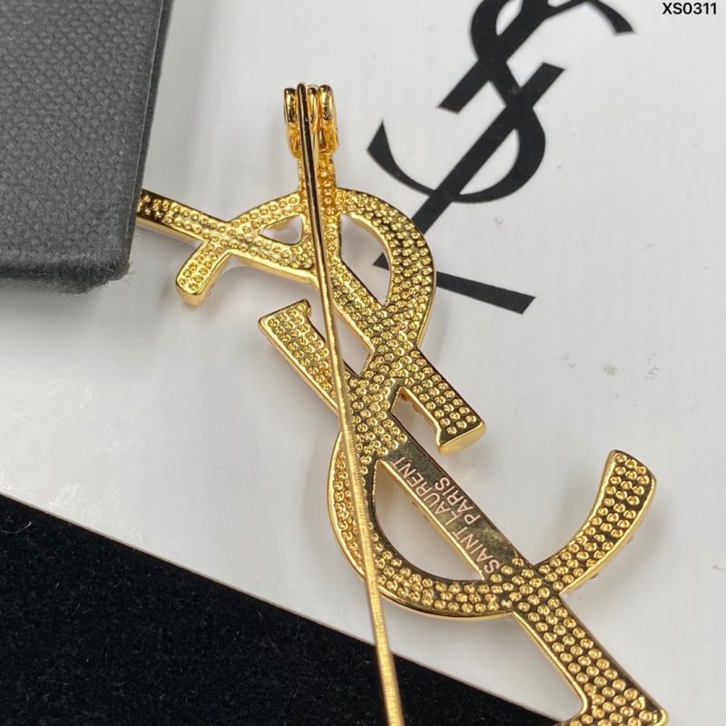 Saint Laurent Opyum Brooch In Metal, Enamel and Crystals Gold White