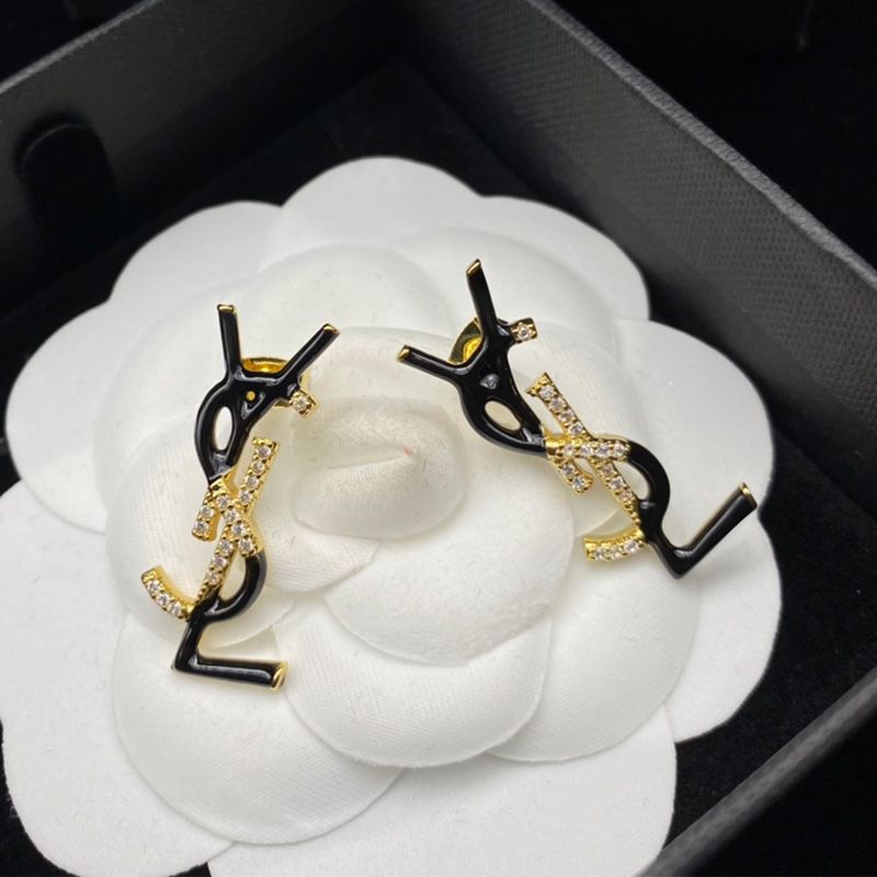 Saint Laurent Opyum Earrings In Metal, Enamel and Crystals Gold Black