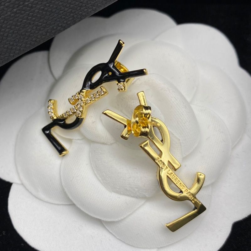 Saint Laurent Opyum Earrings In Metal, Enamel and Crystals Gold Black