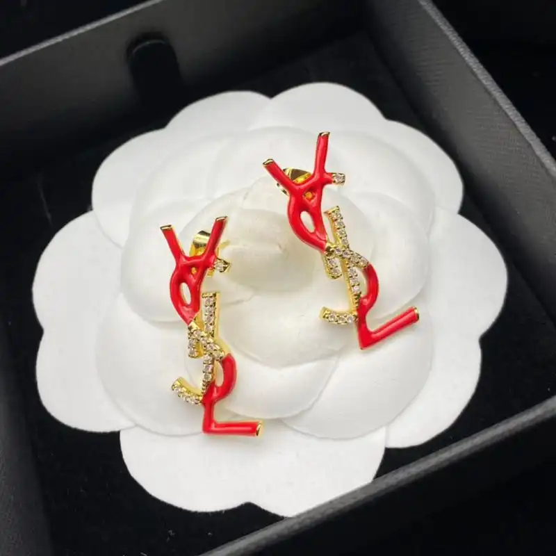 Saint Laurent Opyum Earrings In Metal, Enamel and Crystals Gold Red