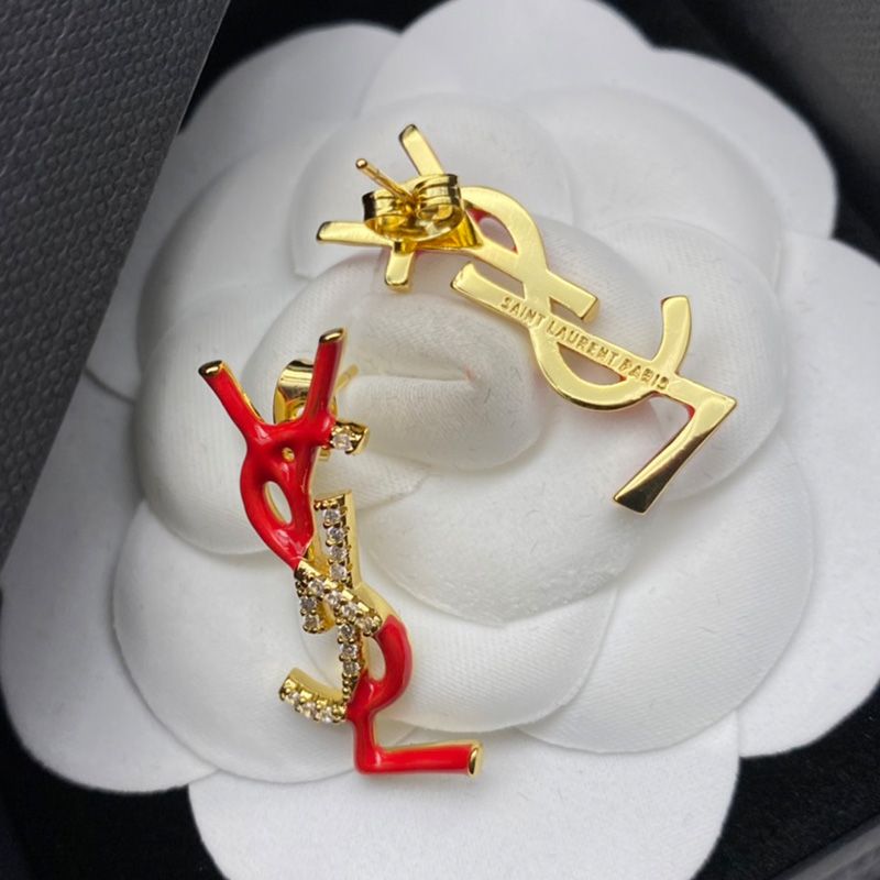 Saint Laurent Opyum Earrings In Metal, Enamel and Crystals Gold Red