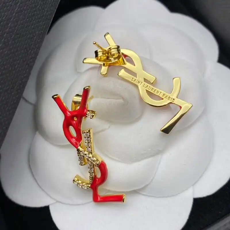 CHEAP Saint Laurent Opyum Earrings In Metal, Enamel and Crystals Gold Red