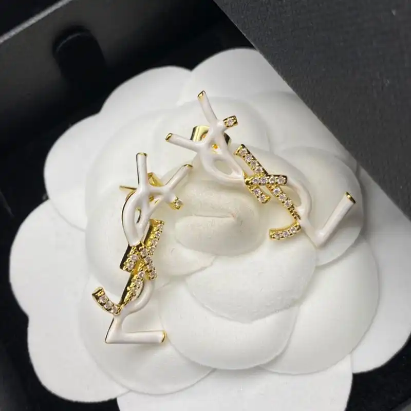 Saint Laurent Opyum Earrings In Metal, Enamel and Crystals Gold White