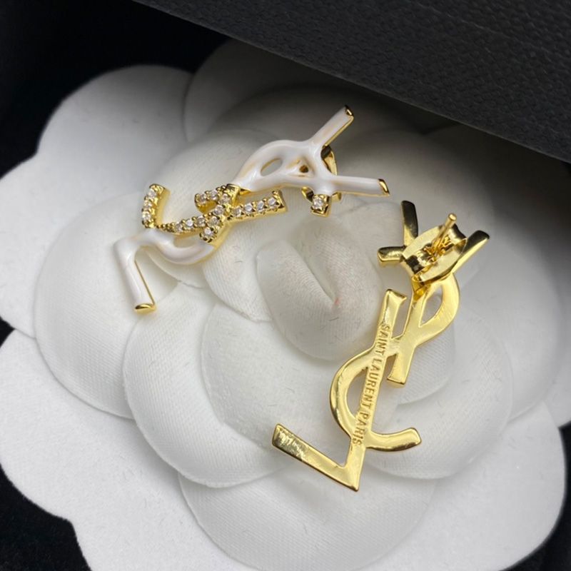 Saint Laurent Opyum Earrings In Metal, Enamel and Crystals Gold White