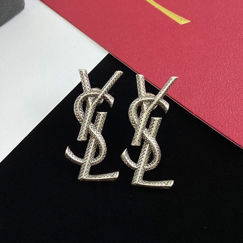 Saint Laurent Opyum Earrings In Snake Metal Silver