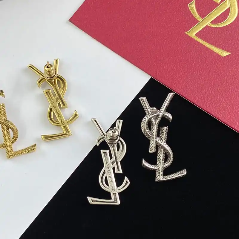 CHEAP Saint Laurent Opyum Earrings In Snake Metal Silver