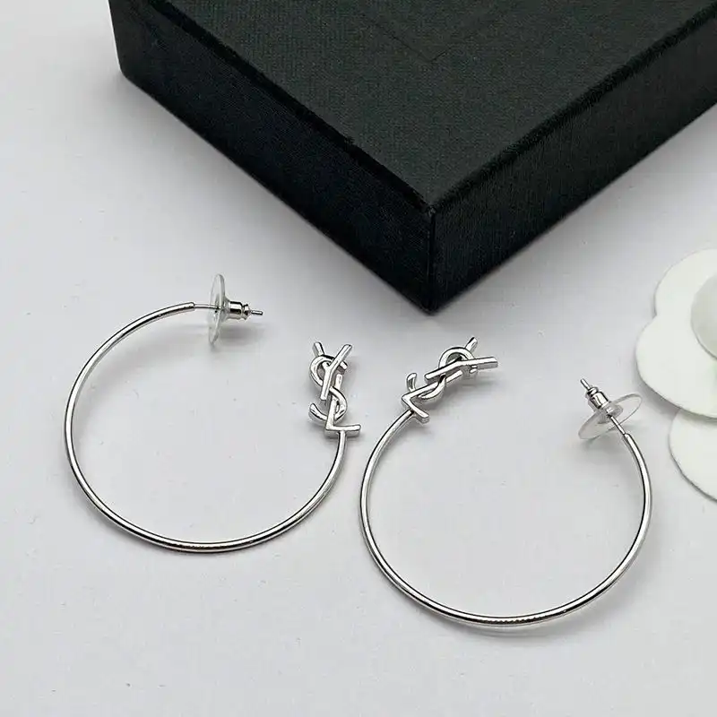 Saint Laurent Opyum Hoop Earrings In Metal Silver