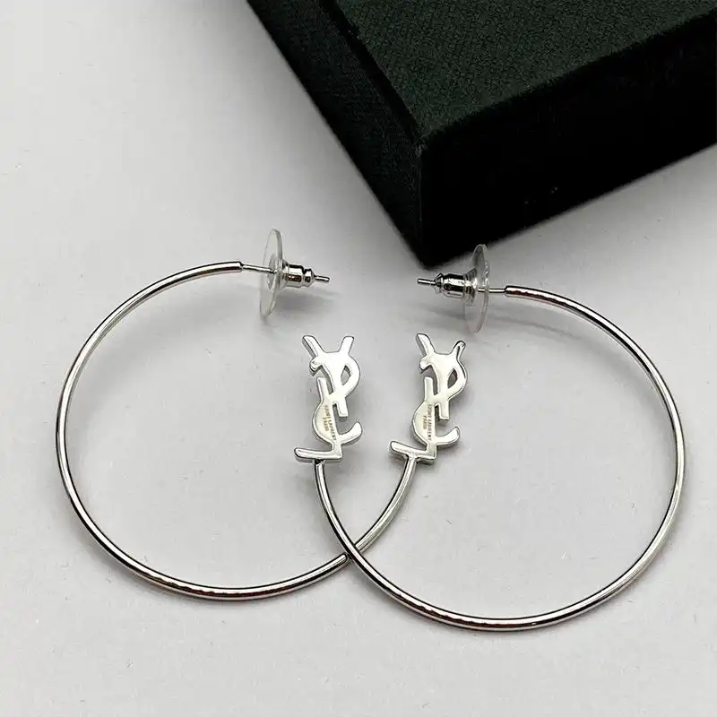 CHEAP Saint Laurent Opyum Hoop Earrings In Metal Silver